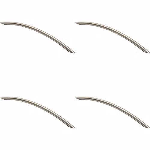 Loops 4 Pack Curved Bow Cabinet Pull Handles in Brushed Silver, 256 x 10 mm with 224 mm Fixing Centres