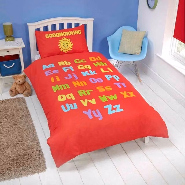 Rapport Home Childrens Bedtime Learning Reversible Polycotton Duvet Set and Pillowcase, Multicolour, W: 90 cm x L: 190 cm