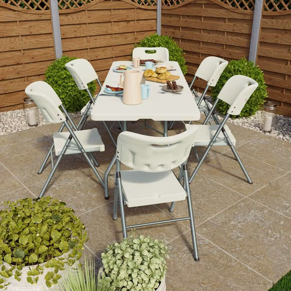 HD Designs Home Vida 6ft Folding Garden Table and 6 Chairs Outdoor Dining Set in White – 2