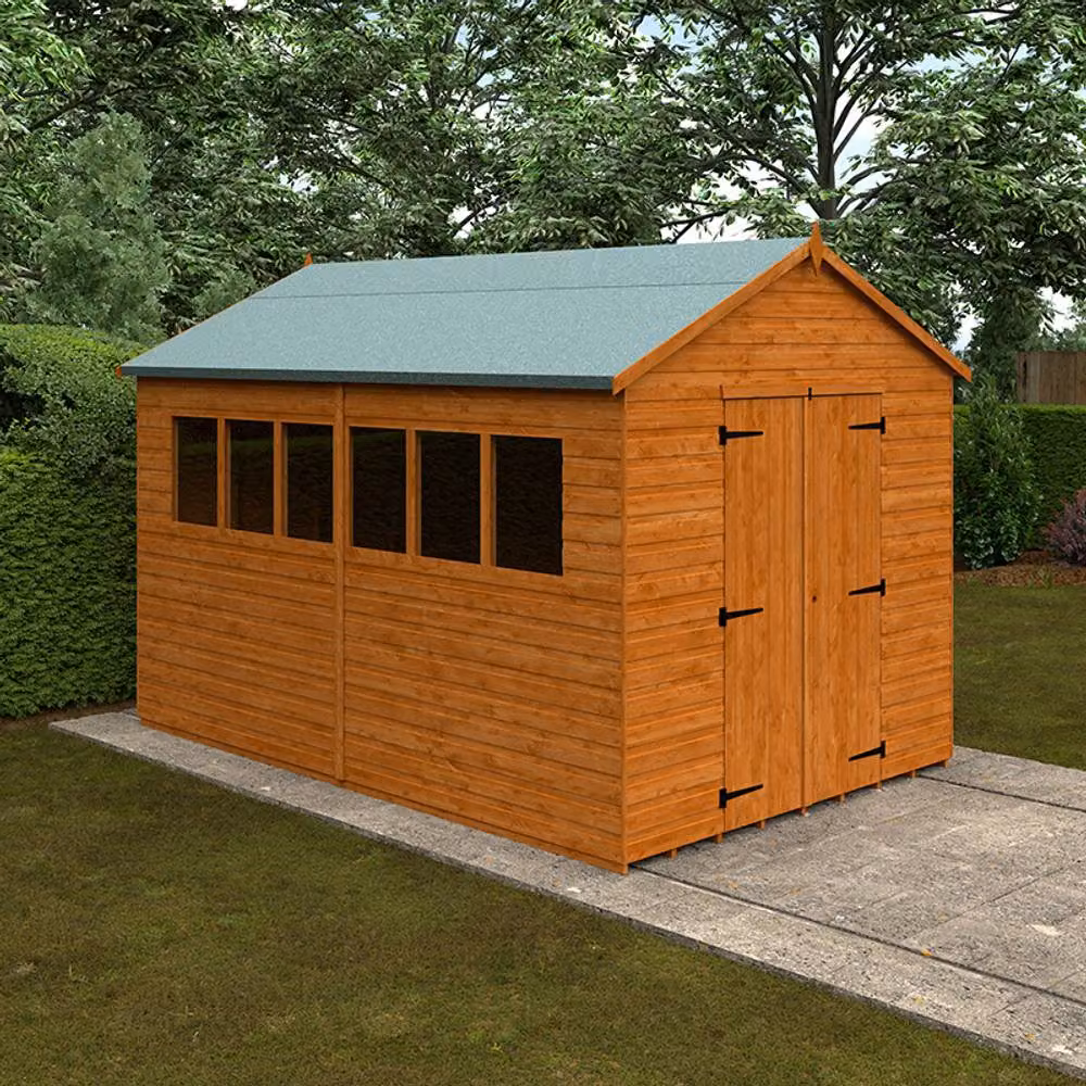 Buttercup Farm XL Workshop 12mm Wood Shed in Burnt Orange and Grey, L355 x W235 x H254.5 cm – 2