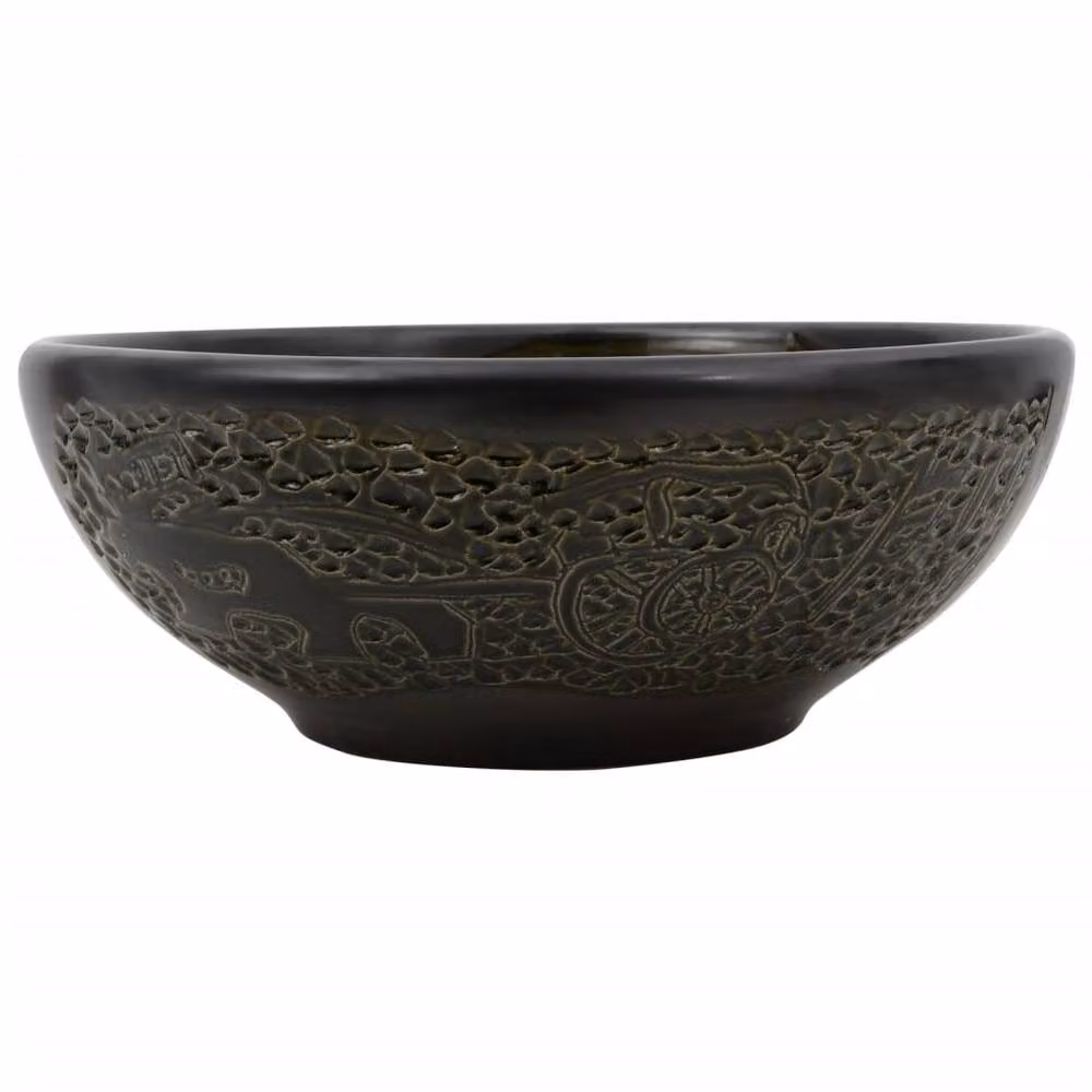 Berkfield Home Black Round Ceramic Countertop Basin, Diameter: 41 cm, Height: 14 cm – 3