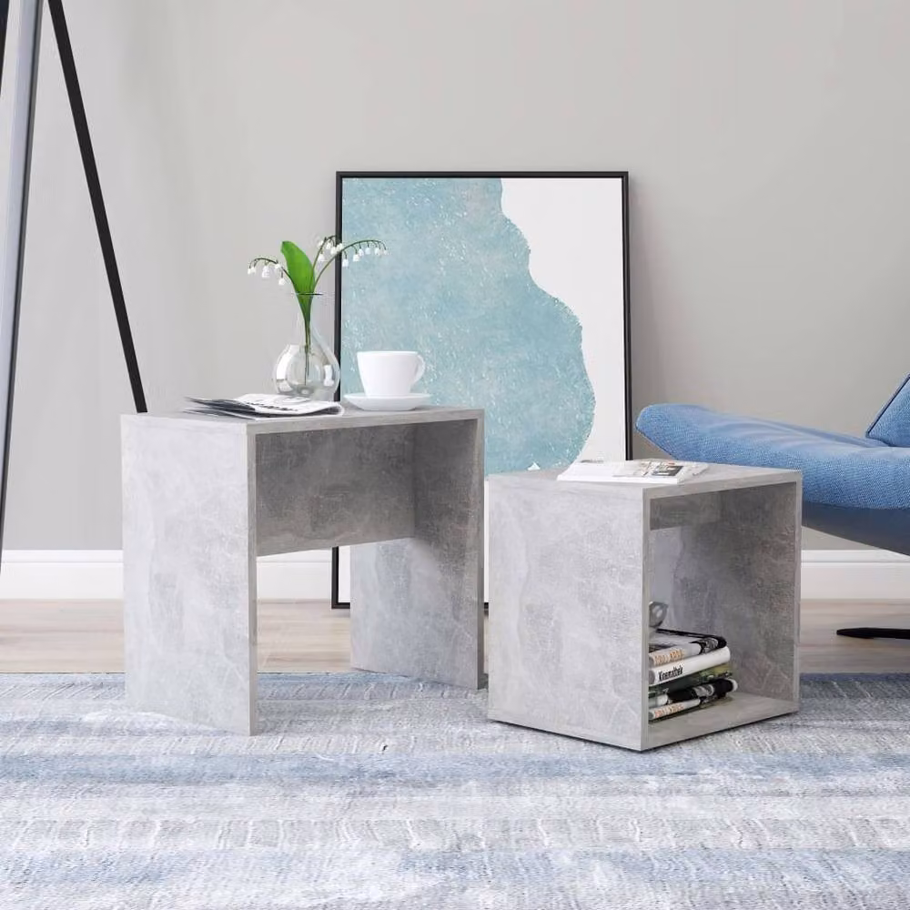 Berkfield Home Sturdy Coffee Table Set in Concrete Grey, Engineered Wood, W: 48 cm, D: 30 cm, H: 45 cm – 2