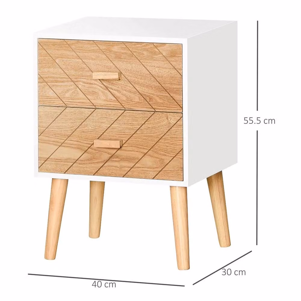FORGEVIO Set of 2 Modern Geometric Pine Wood Bedside Cabinets in Multicolour – 2