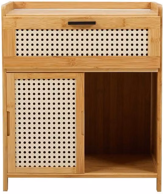 KORVIXA Compact Wooden 1 Drawer Bedroom Bedside Cabinet in Sand Brown