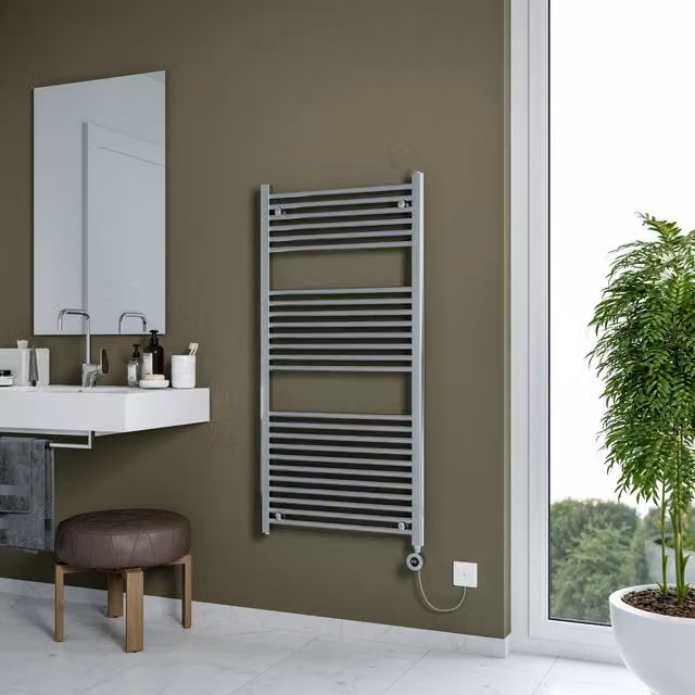 Agadon Grace Electric Towel Radiator in Metallic Silver, W: 60.0 cm, H: 120.0 cm