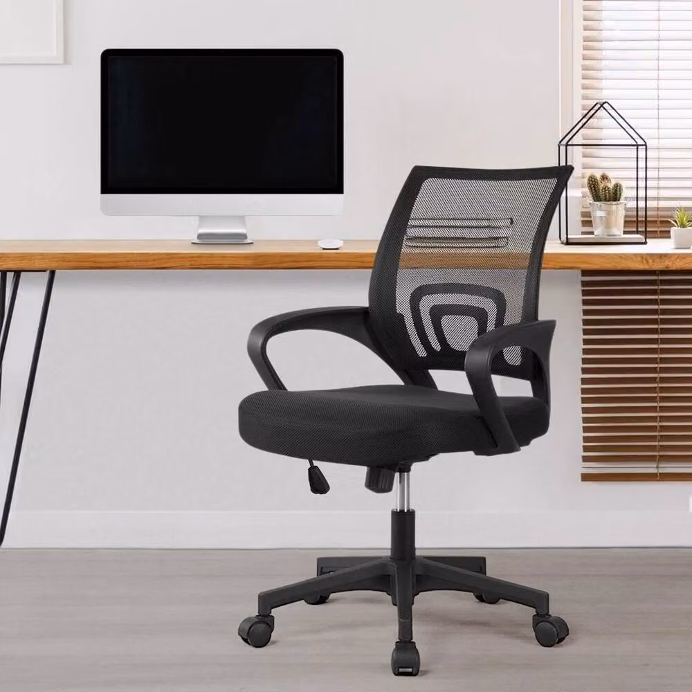 FLAVORA Black Fabric Task Chair for Home Office with Armrests – 5