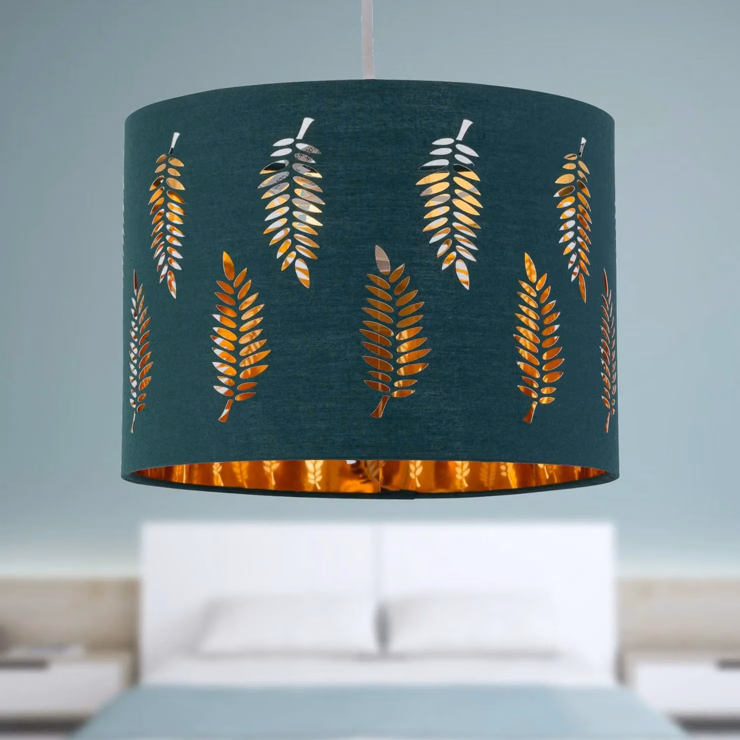 First Choice Lighting Fern Dark Green Cut Out Round Fabric Pendant Lightshade, Diameter: 30 cm – 4