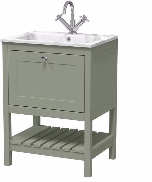 Balterley Coppenhall Contemporary Green Bathroom Vanity Unit with Stone Basin and 1 Drawer, W/D/H: 60.0 x 46.0 x 81.6 cm