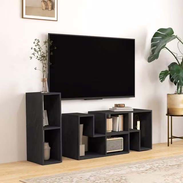 Homcom EONLION Black Wood Grain TV Stand with Storage Shelves, Width: 100 cm – 1