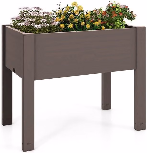 Costway 53L Self-Watering Planter Box in Brown for Ornamental, Herb and Vegetable Gardens