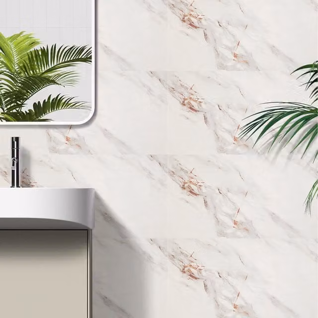 Komore 10-Piece Waterproof and Fire-Resistant Self-Adhesive Marble Wall Stickers in Brown and White