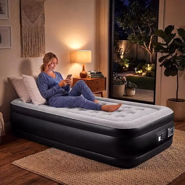 EONLION Black Single Inflatable Air Bed with Built-in Electric Pump, W/D/H: 90 x 190 x 46 cm – 1