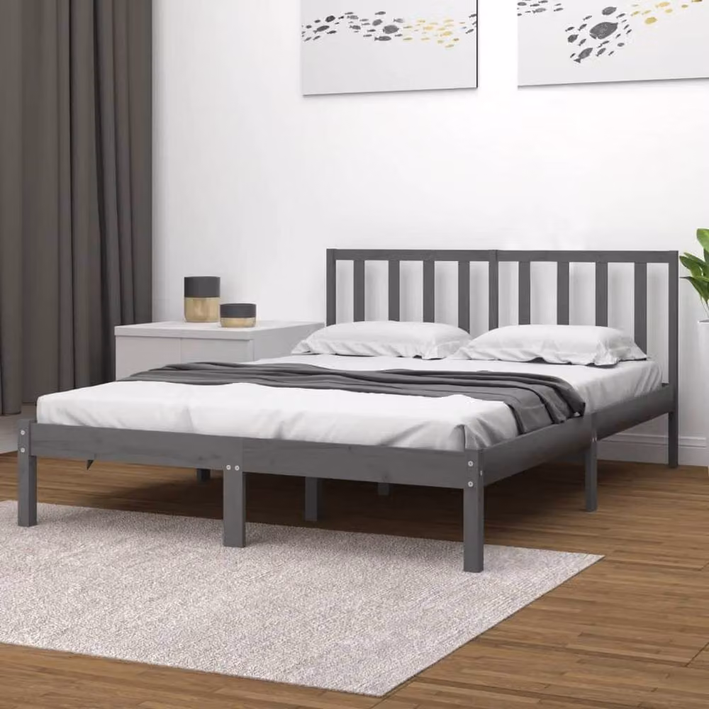 Berkfield Home Beautiful Bed Frame in Grey Solid Pine, W/D/H: 200 x 100 x 206 cm – 2