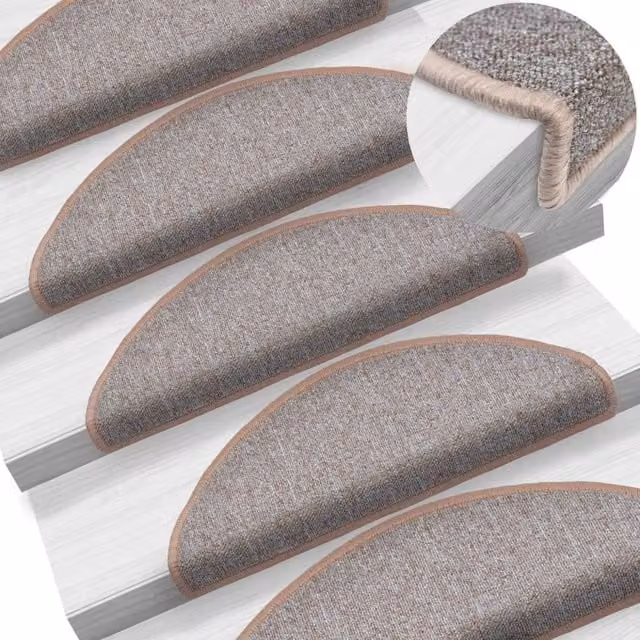 Berkfield Home Non-Slip Self-Adhesive Stair Mats, 10 Pack, Brown, W/D/H: 65 x 24 x 4 cm