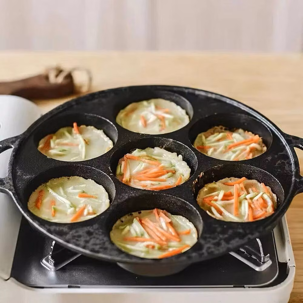 NESTLUNE 7-Hole Cast Iron Egg and Pancake Frying Pan, Black, W: 100 cm, D: 15 cm, H: 15 cm – 5