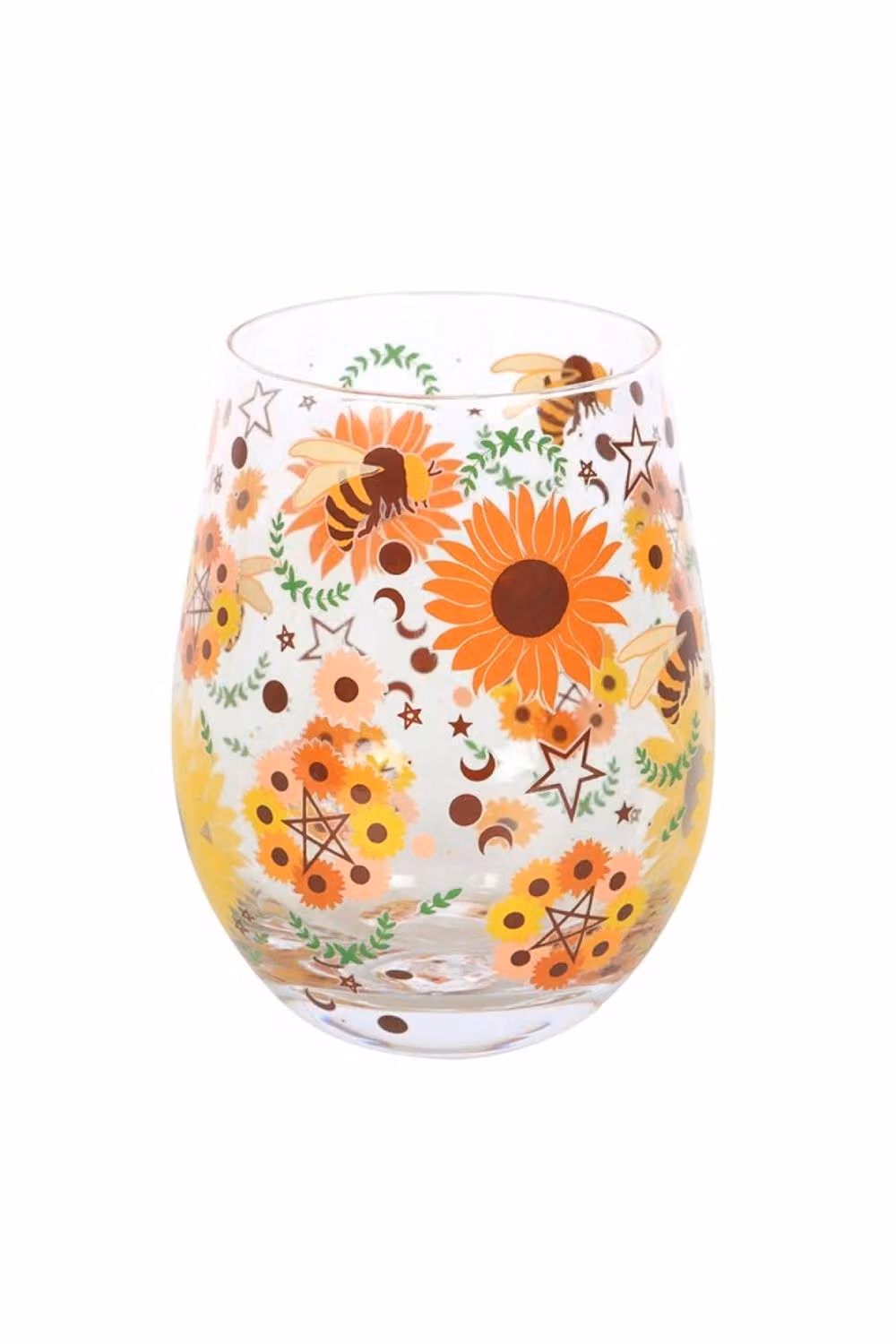 KDMD Bee Radiant Sunflower and Moon Phases Stemless Glass Tumbler, 450ml, Yellow and Multicolour – 2