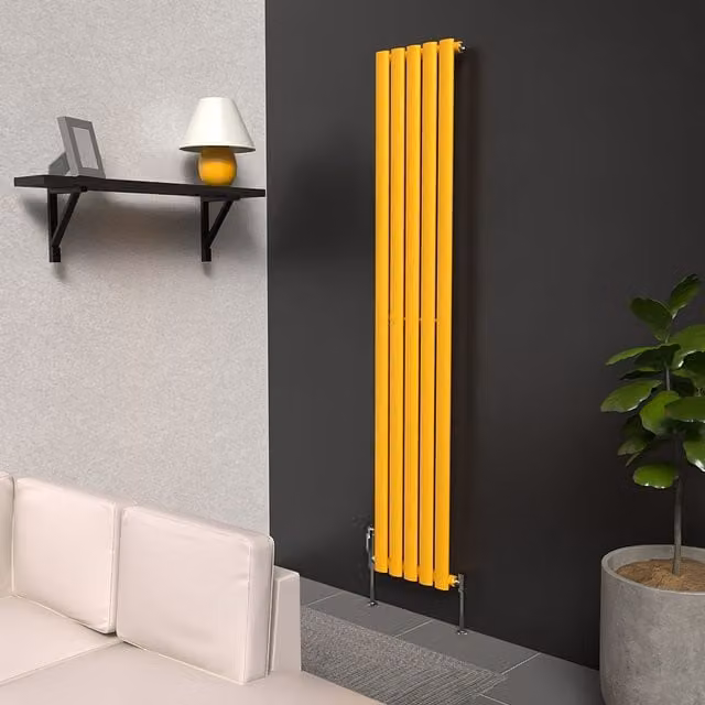Lux Heat Oval Coloured Vertical Steel Radiator in Sunflower Yellow, H: 160 cm, W: 30 cm