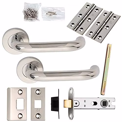 Loops Door Handle and Latch Pack in Polished Steel Silver