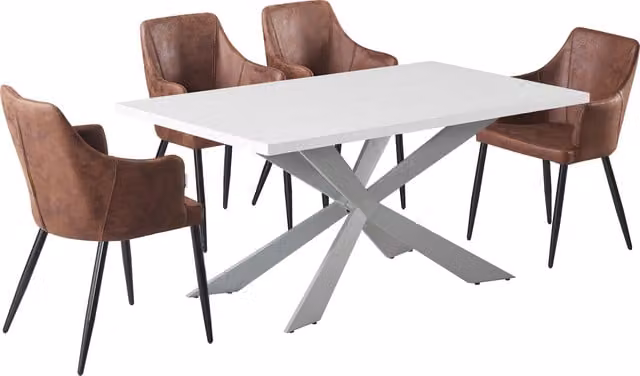 Life Interiors Modern Rectangular Dining Set with Table and 4 Chairs in Brown and White