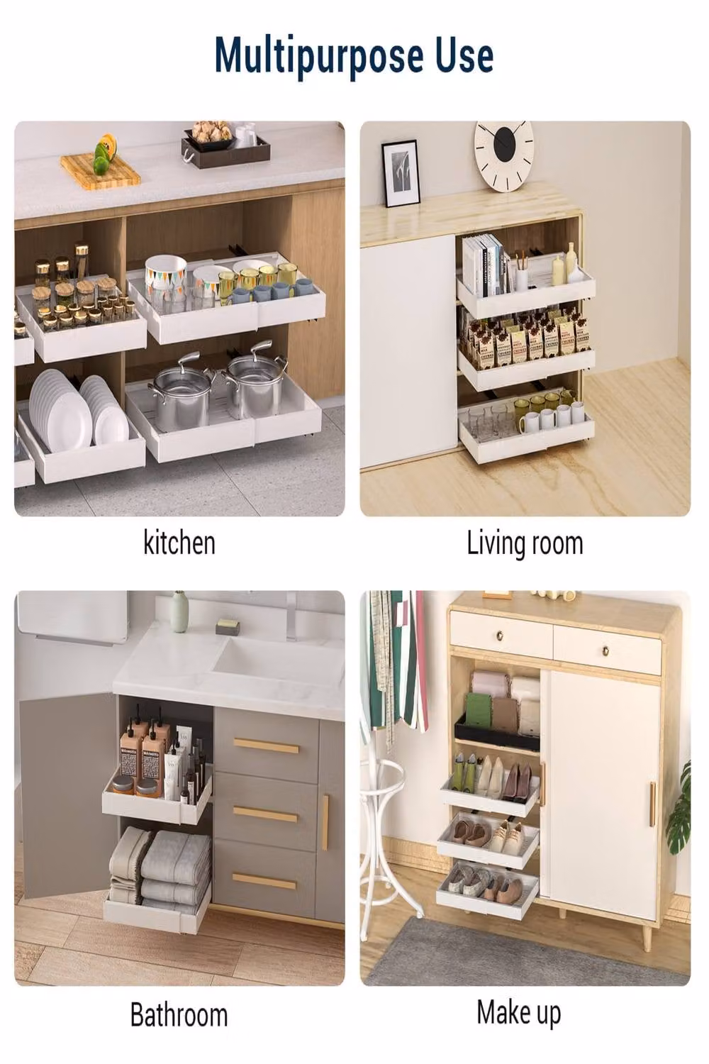 JANLEMNY 2-Piece White Pull Out Cabinet Storage Slide Out Drawer Shelves – 5