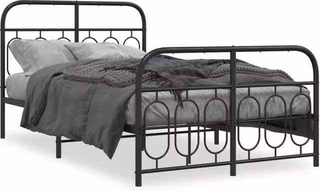 Berkfield Home Metal Bed Frame with Footboard, Black, W/D/H: 120 x 190 cm – 1