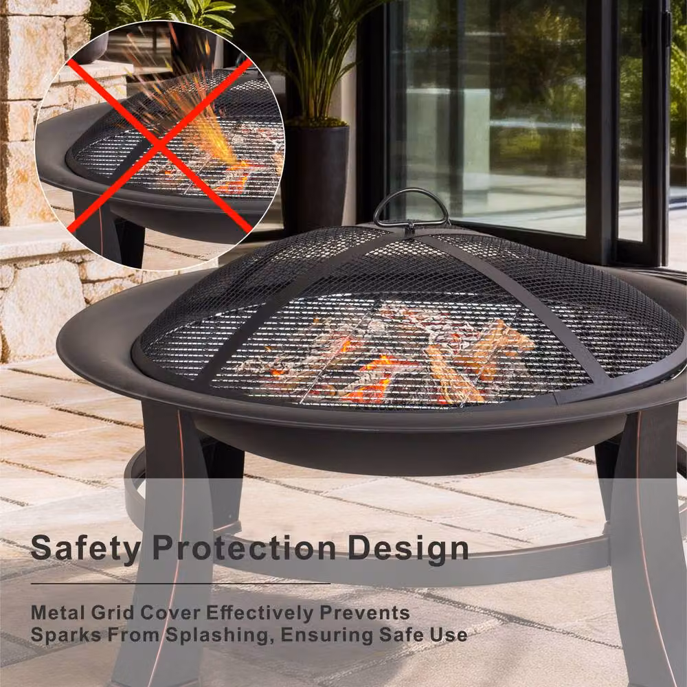 Direct Wicker Round Outdoor Fire Pit Bowl with Rain Cover in Black – 3