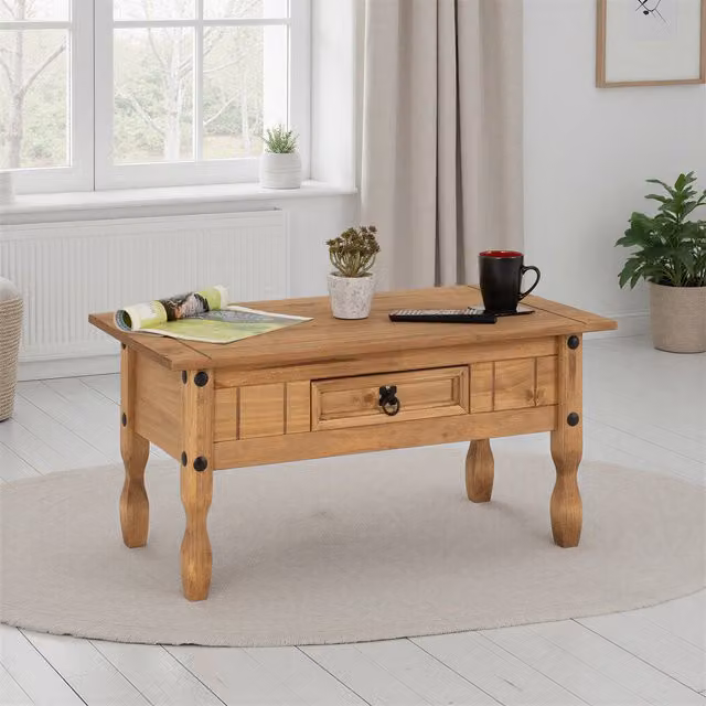 Seconique Corona Essentials 1 Drawer Coffee Table in Natural Waxed Pine – 1