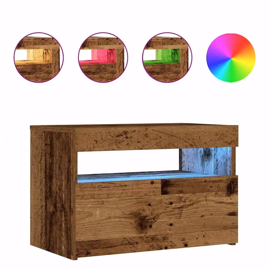 Berkfield Home Modern Bedside Cabinet with Integrated LED Lights in Brown, W: 60 cm, D: 35 cm, H: 40 cm – 2
