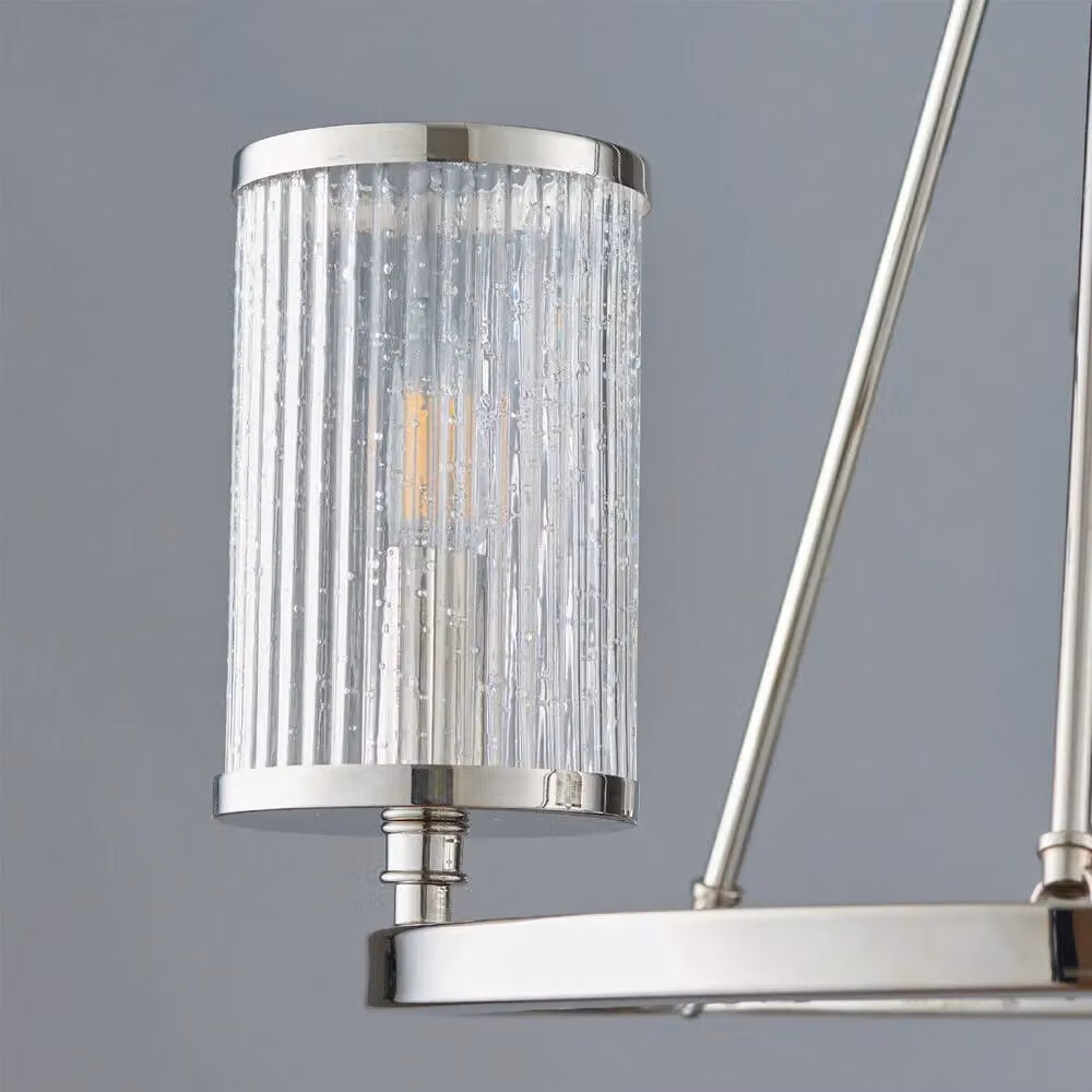 Loops Lighting Set with 3-Lamp Ceiling Light and 2 Matching Wall Lights in Silver with Transparent Ribbed Glass Shades – 2