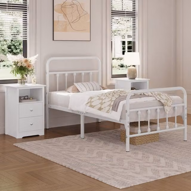 Yaheetech White Bedside Table with 2 Drawers and Shelf