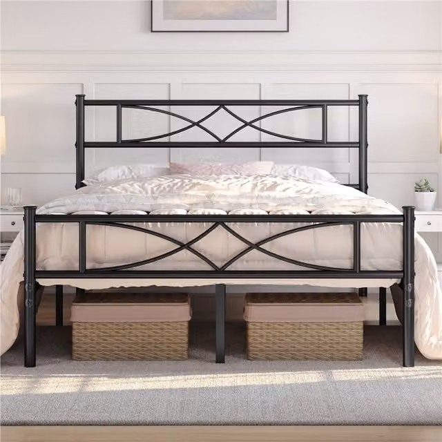Yaheetech Modern Metal Bed Frame in Black, 180 x 200 cm