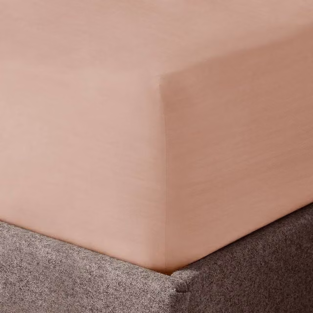 Velosso Pink Washed Linen Look Fitted Sheet, Single, W/D/H: 90 x 200 cm