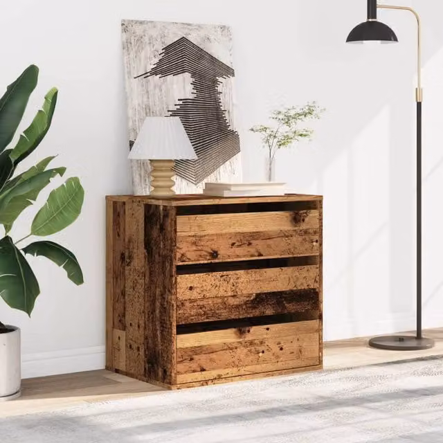 Berkfield Home Classic Corner Chest of Drawers in Old Wood Brown, W/D/H: 60 x 41 x 58 cm