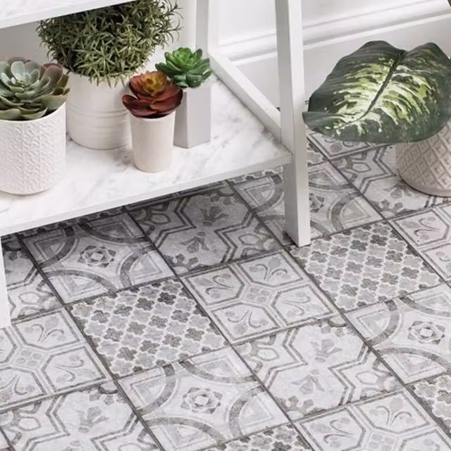 D-C-Fix Moroccan Grey Self Adhesive Geometric Vinyl Floor Tiles, Pack of 11, W/D/H: 30.48 x 30.48 x 30.48 cm