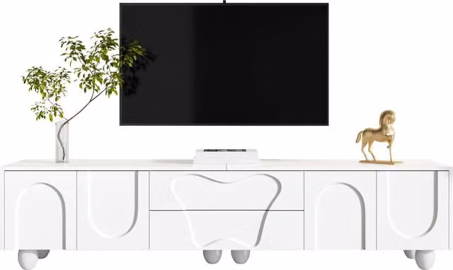 Matteo Modern White Wood and MDF TV Cabinet with Media Compartments, Width: 180 cm