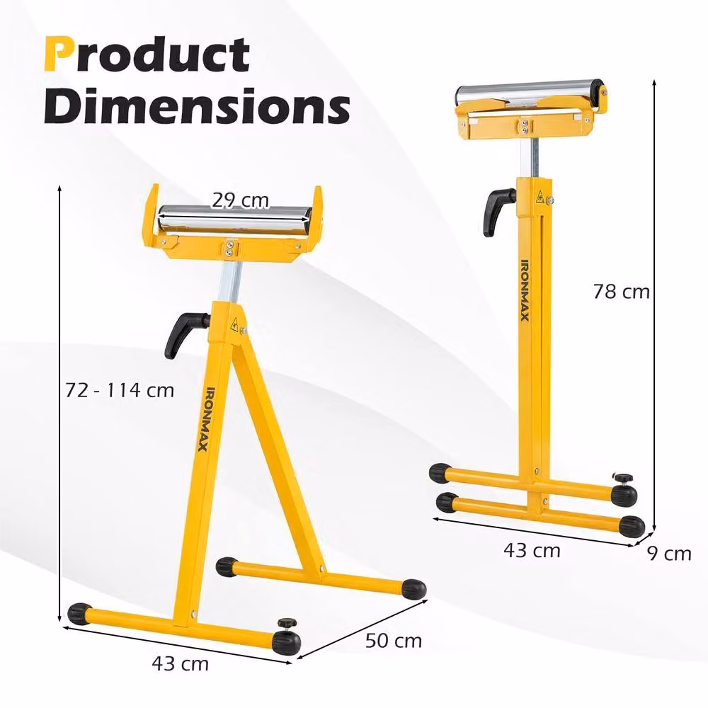 Gymax 2-Piece Adjustable Height Folding Roller Stands for Table Saws in Yellow – 2
