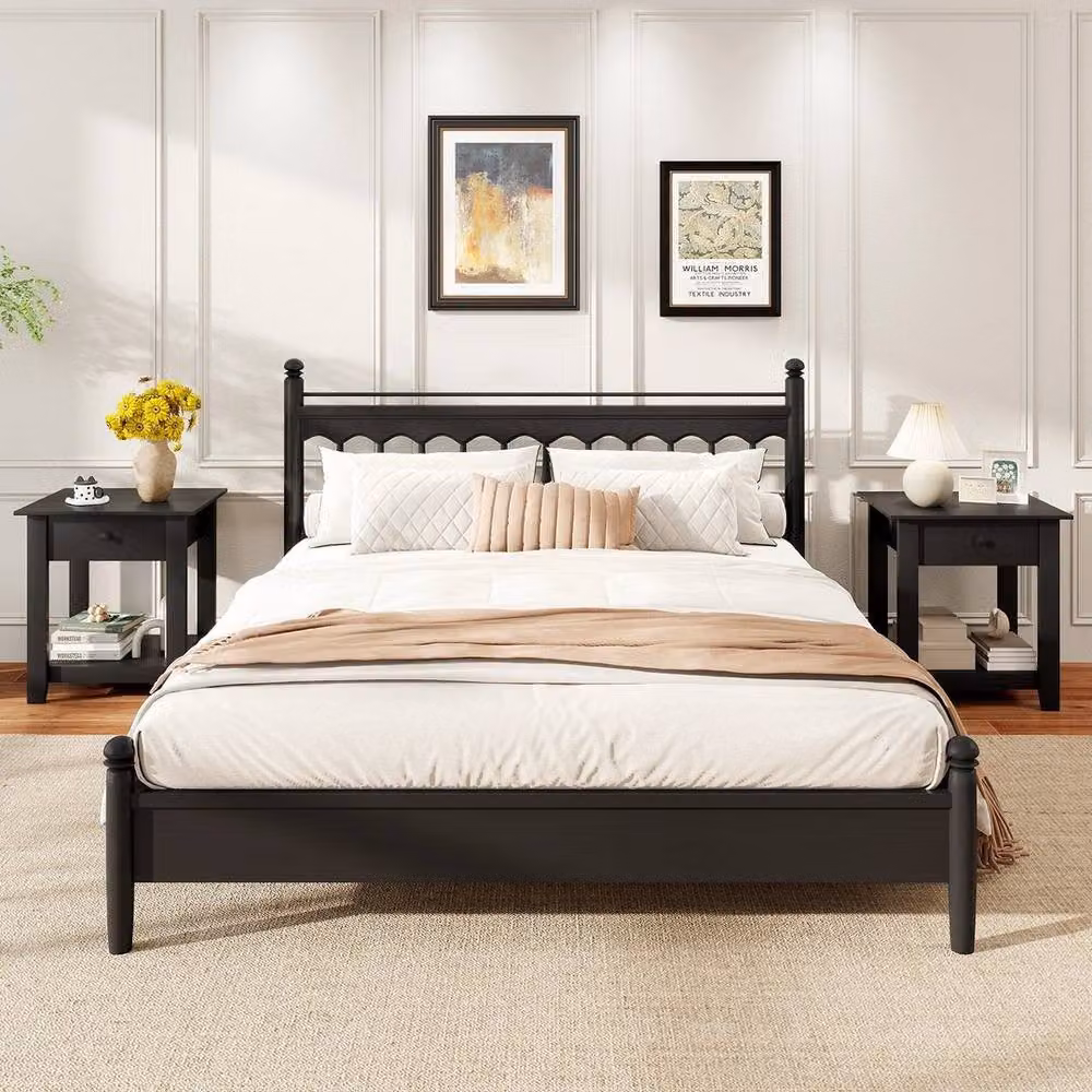 KORVIXA Set of 2 Modern 3-Tier Bedside Tables with Drawer in Black – 3