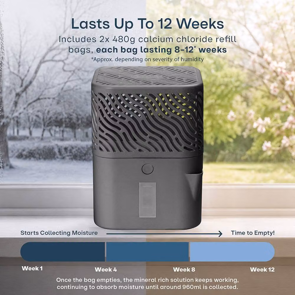 LIVIVO HumiDrop Refillable Dehumidifier, Grey, 1000ml with Drainage Spout – 4