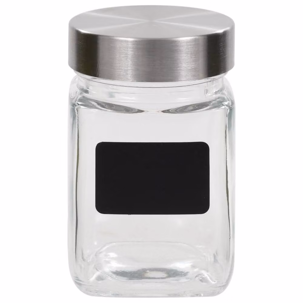 Berkfield 24 Piece Glass Home Storage Jars with Stickers, 300 ml, Clear and Silver – 3