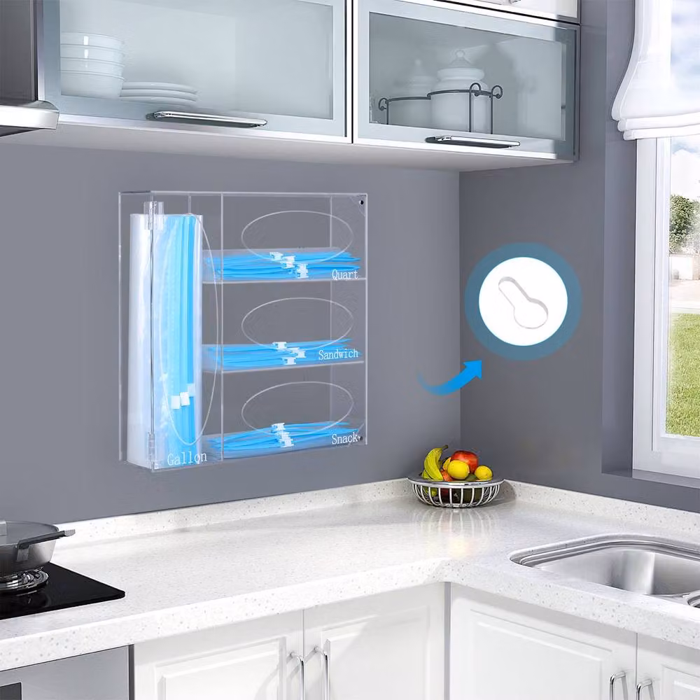 Xample Wall Mounted Transparent Plastic Kitchen Dispenser and Bag Holder Storage Organiser – 2