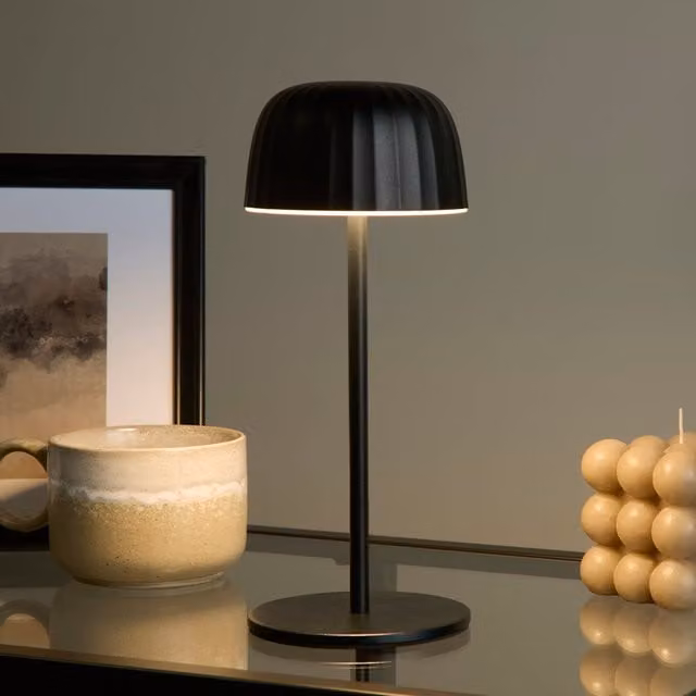 Lighting Collection Ella Outdoor Rechargeable LED Table Lamp in Black