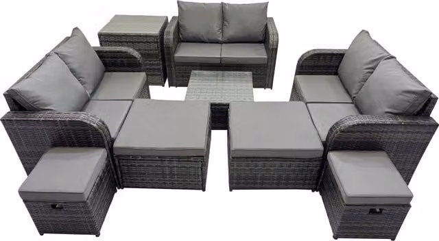 Fimous Rattan Garden Outdoor Furniture Set in Grey with Upholstered Cushions and Powder Coated Steel Frame