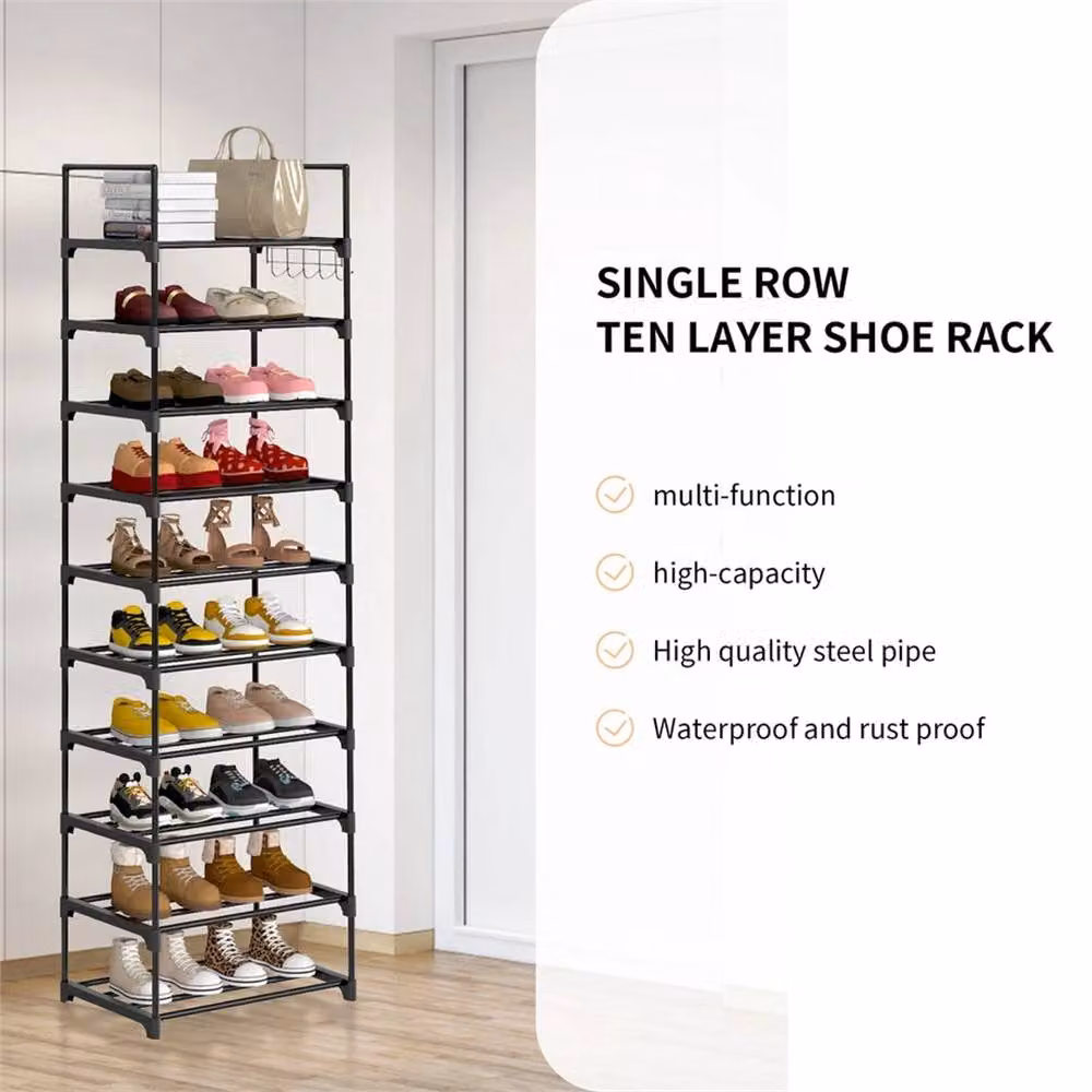VOGREX 10 Tier Slim Freestanding Tall Shoe Rack Storage Organiser in Black – 3