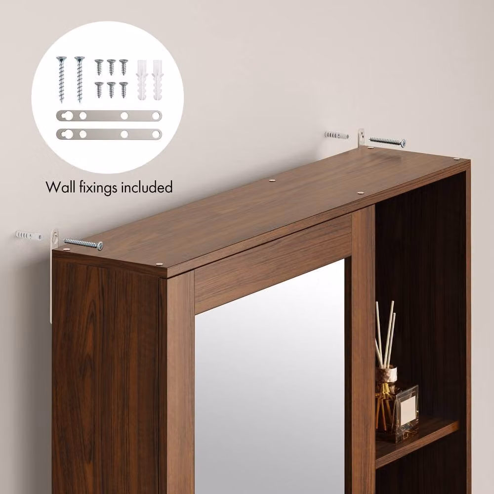 VonHaus Chester Wall Mounted Bathroom Mirror Cabinet in Dark Brown with Hinged Doors and Internal Shelves – 6