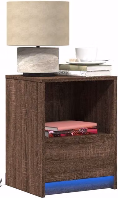 Berkfield Home Modern Bedside Cabinet with Integrated LED Lights in Brown Oak