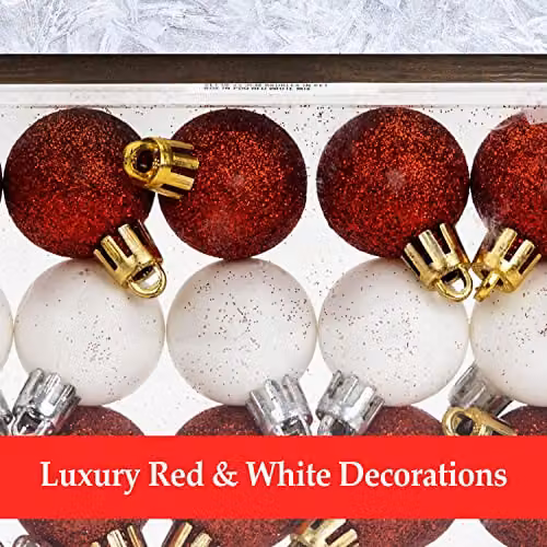 VFM e-Store Red, White and Gold 3cm Round Mini Baubles (25 Pack) - Christmas Tree Decorations – 5