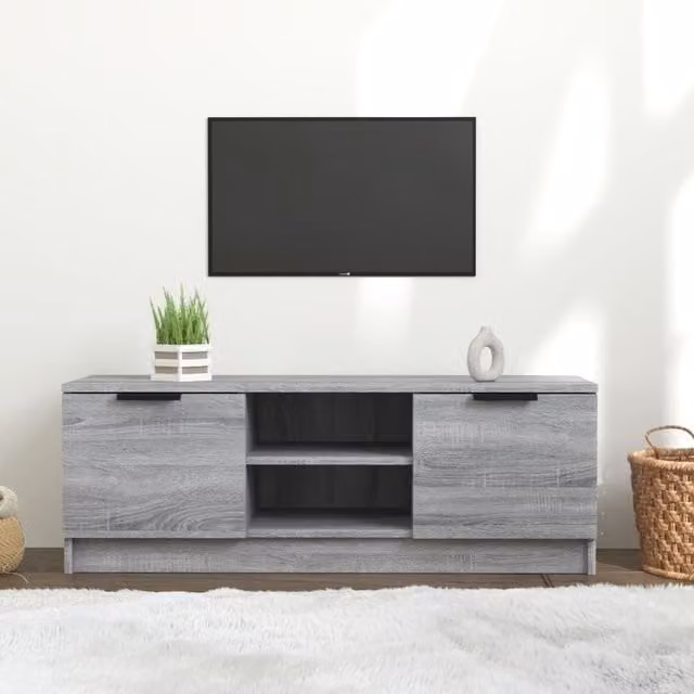 Berkfield Home Modern Grey Sonoma TV Cabinet in Engineered Wood W: 102 cm, D: 35 cm, H: 36.5 cm – 1