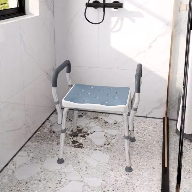 STILVORA Adjustable Bath Chair with Armrests in Blue