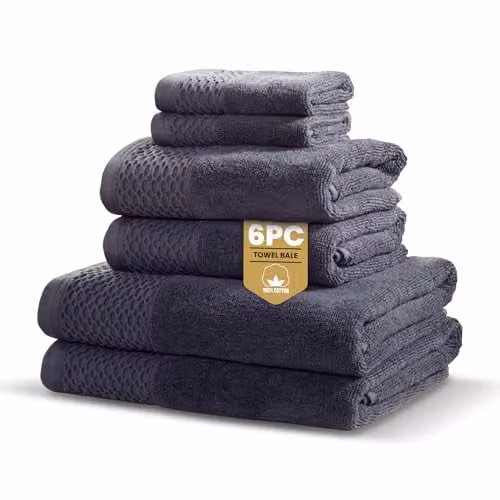 Rapport Home Eden Weave 6-Piece Cotton Towel Set in Grey, 500GSM Soft Absorbent Towels