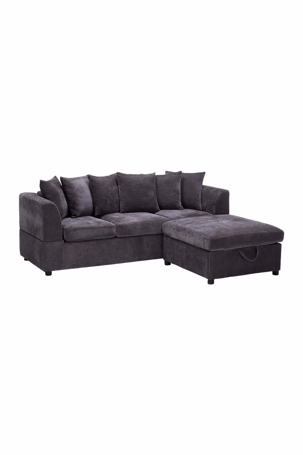 Living and Home Grey Chenille Upholstered 3-Seater Sectional Sofa with Matching Ottoman and 6 Scatter Cushions – 3